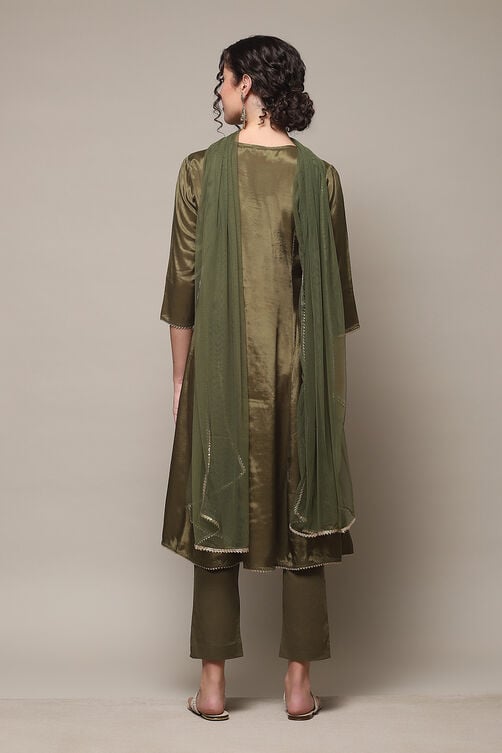 Mustard Viscose Kalidar Kurta Slim Pant Suit Set image number 4