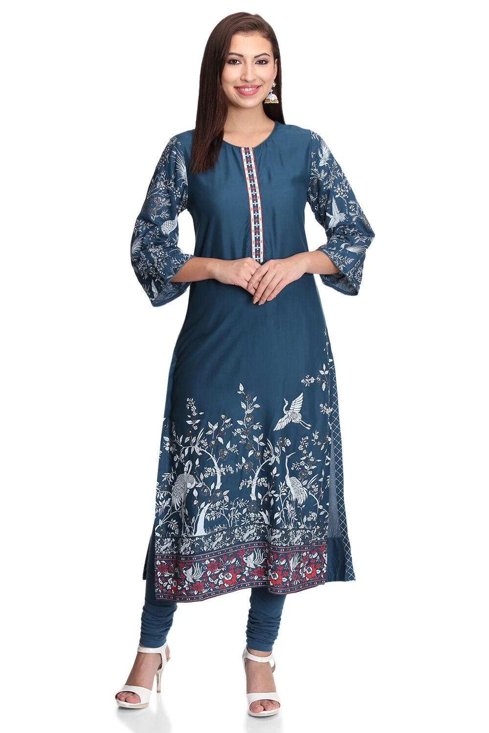 Red Viscose Straight Printed Kurta image number 4