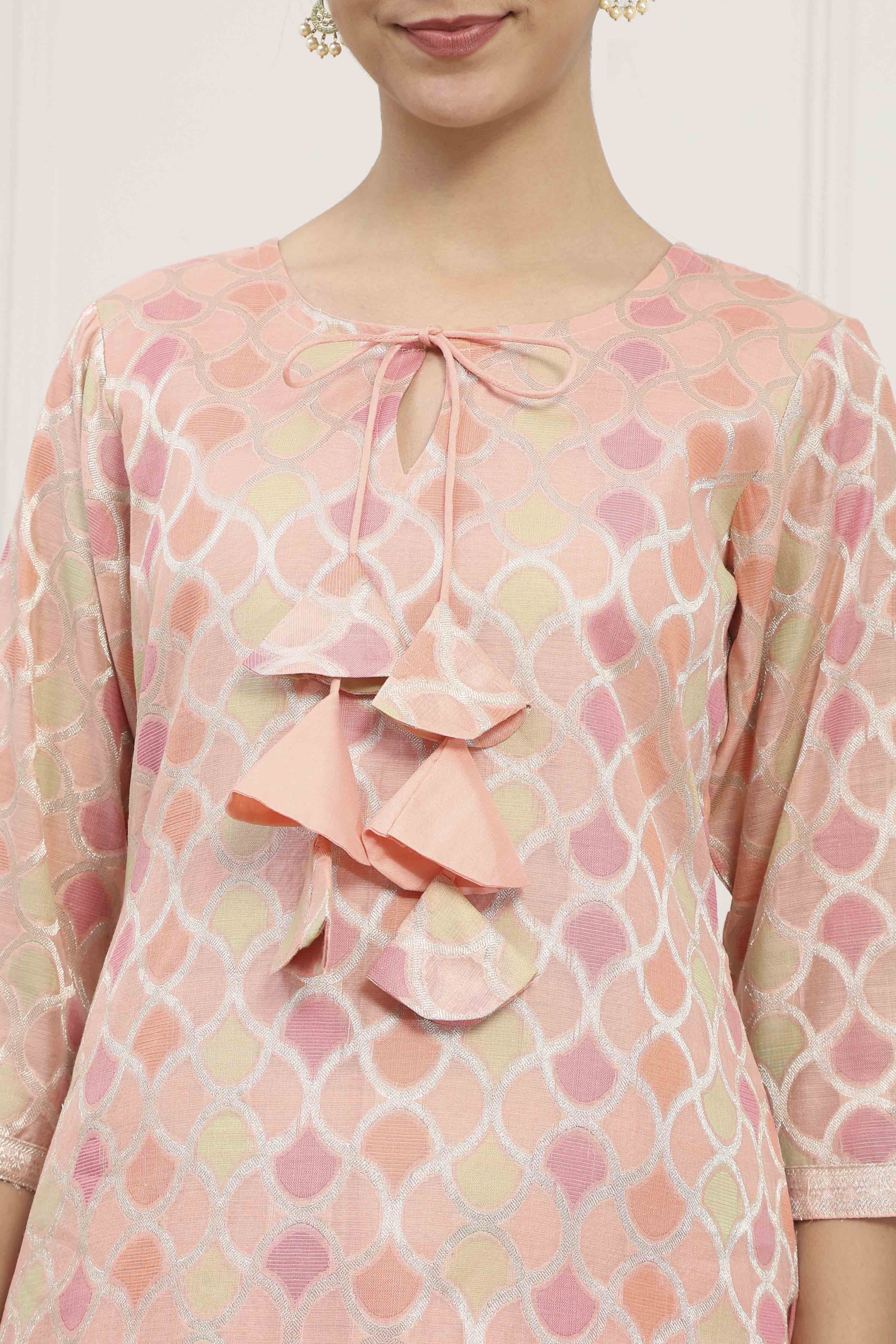 Peach Chanderi Blend Banarasi Unstitched Suit Set image number 2