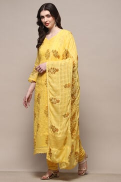 Yellow Cotton Blend Unstitched Suit Set image number 5