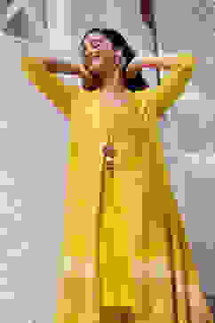 Yellow A-Line Striped Jacket image number 1