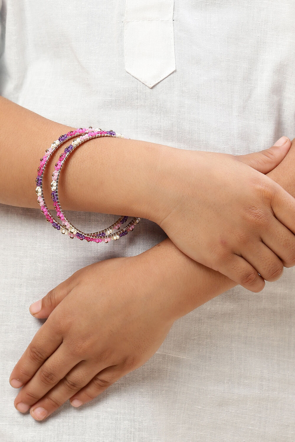 Pink & Purple Metal & Beads Kids Bangles image number 2