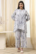 Off-White-Blue Cotton Straight Fusion Set image number 5