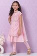 Pink Cotton Blend Flared Kurta Churidar Suit Set image number 6