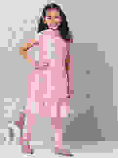 Pink Polyester Flared Printed Suit Set image number 8