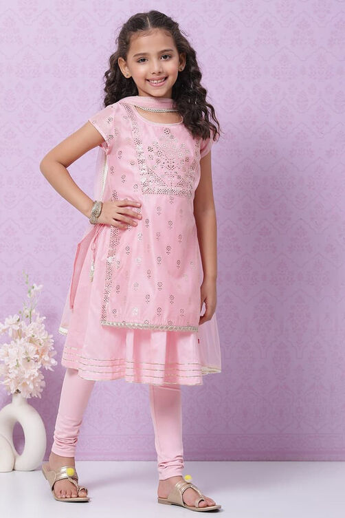 Pink Polyester Flared Printed Suit Set image number 8