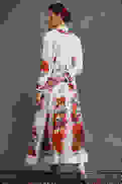 Rohit Bal Ivory Silk Chanderi Floral Printed Kalidar Suit Set image number 4