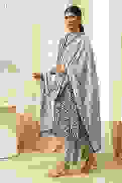 Indigo Cotton Printed Gathered Suit Set image number 3