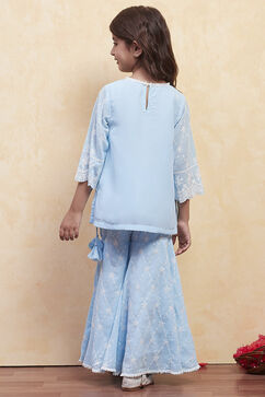 Powder Blue Polyester Sharara Suit Set image number 4