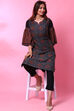 Charcoal Black Art Silk Printed Kurta image number 3