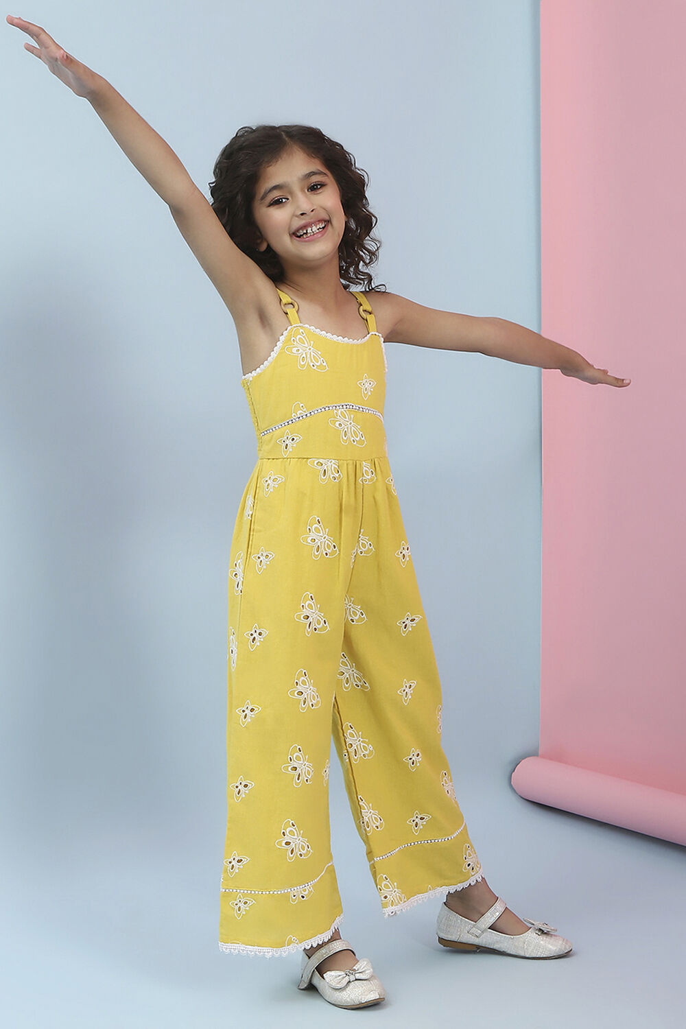Yellow Cotton Strappy Straight Jumpsuit image number 6