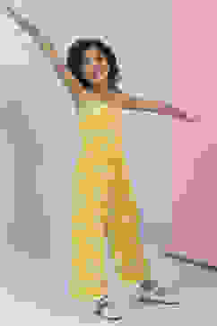 Yellow Cotton Strappy Straight Jumpsuit image number 6