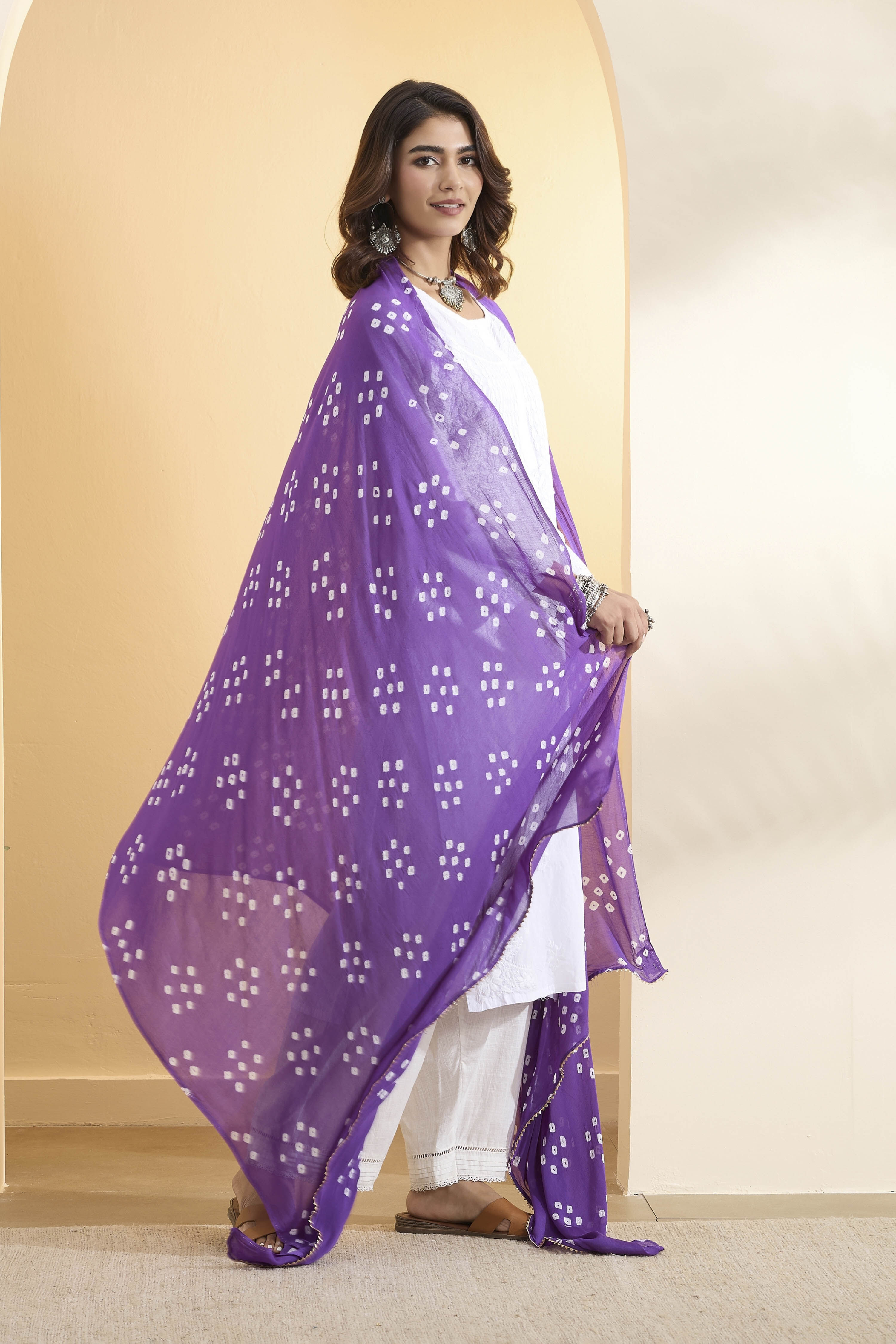 Purple Cotton Traditional Print Dupatta image number 1