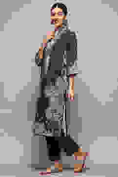 Charcoal Cotton Blend Printed Straight 2 Piece Set image number 3