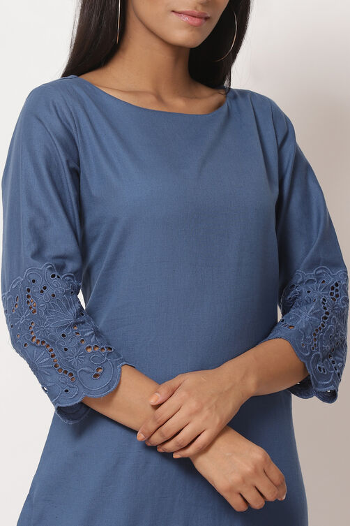Indigo Cotton Straight Yarndyed Kurta image number 1