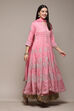 Pink Cotton Blend Anarkali Embroidered Kurta Suit Set image number 6