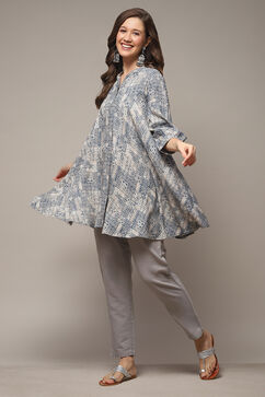 Navy Rayon Printed Kurti image number 0