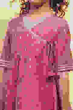 Pink Yarn Dyed Angrakha Anarkali Suit Set image number 1