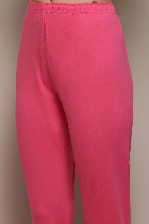 Pink Cotton Anarkali Solid Kurta Churidar Suit Set image number 2