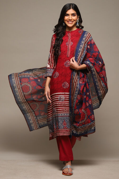 Rust & Indigo Rayon Straight Kurta Palazzo Suit Set image number 0