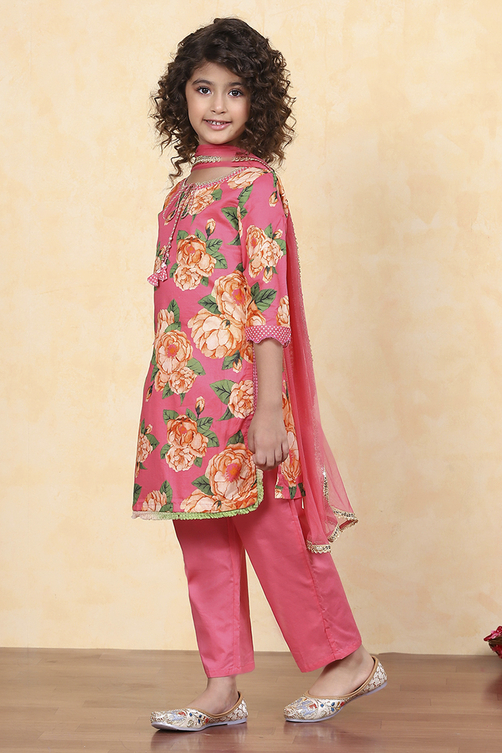 Blue Cotton Straight Printed Suit Set image number 3