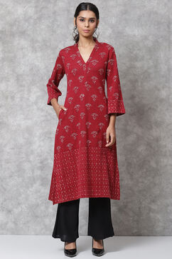 Plum Straight Acrylic Kurta image number 0