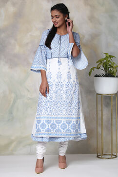 White Cotton Double Layered Printed Kurta image number 5