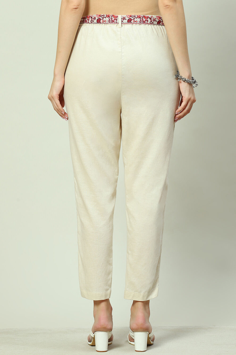 Off White Cotton Blend Palazzo image number 4