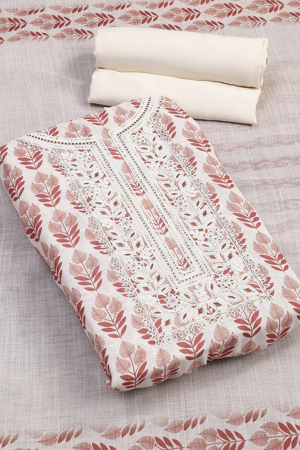 Black Linen Blend Machine Embroidered Unstitched Suit Set image number 3