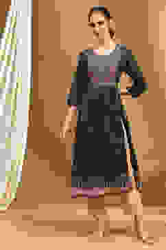 Black Cotton Printed Kurta image number 5