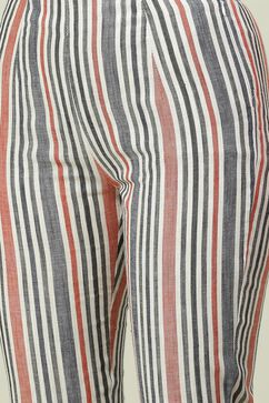 Rust Yarndyed Cotton Straight Kurta Slim Pants Suit Set image number 2