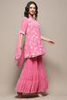 Pink Floral Embroidered A-Line Suit Set image number 6