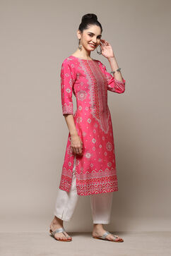 Deep Fuchsia Rayon Straight Printed Kurta image number 3