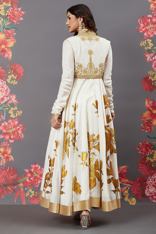 Rohit Bal Off White Cotton Silk Anarkali Printed Suit image number 5