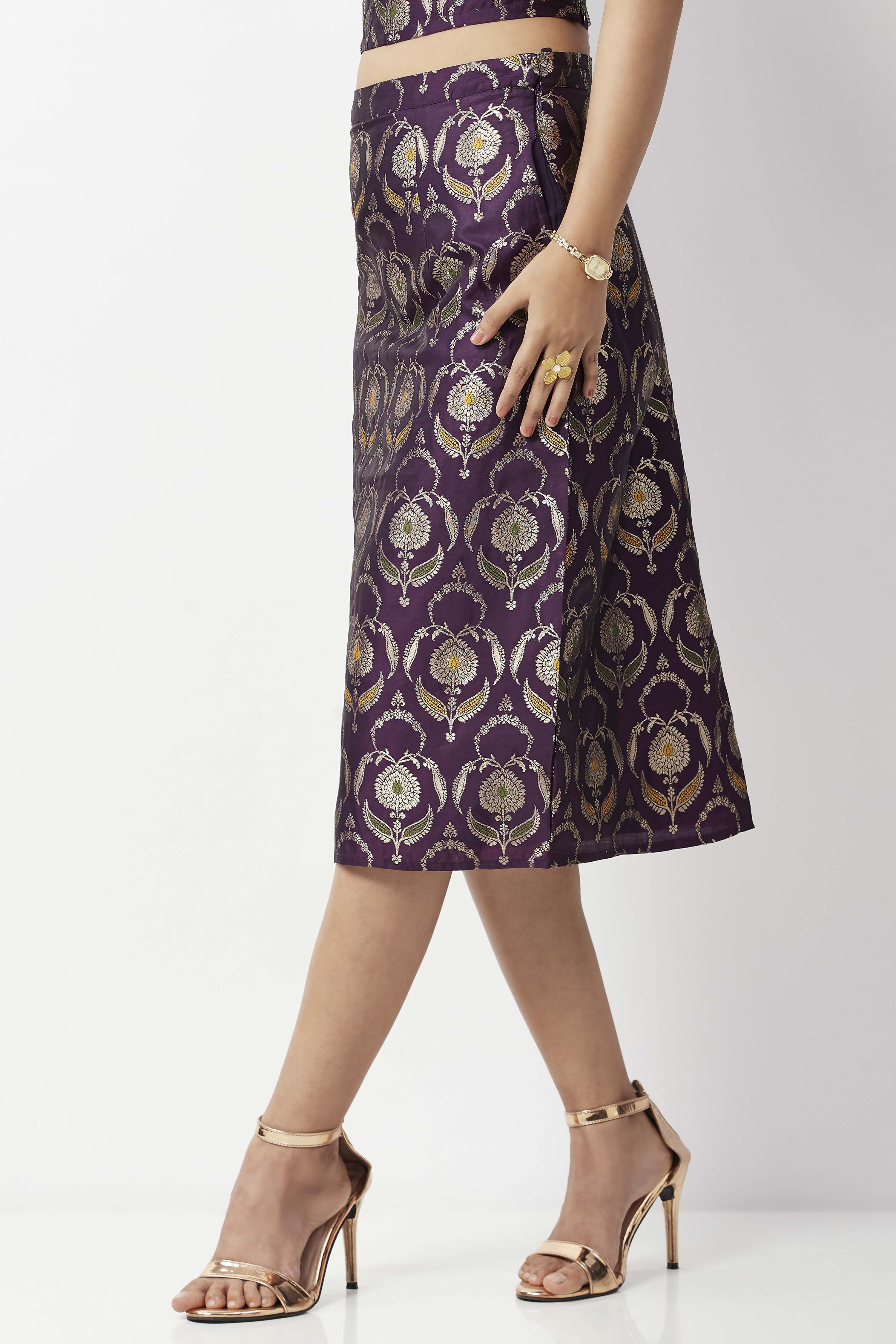 Purple Polyester Yarndyed Skirt image number 3