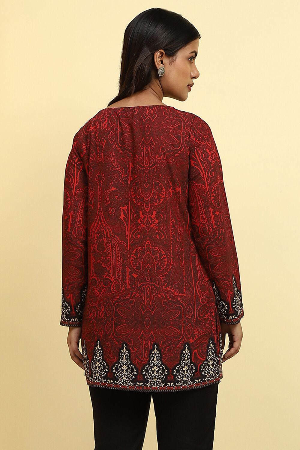 Maroon Polyester Straight Kurti image number 3