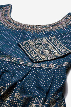 Blue Cotton Anarkali Kurta Churidar Suit Set image number 1
