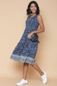 Blue Cotton Printed Kurta Dress image number 1