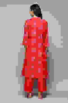 Pink Poly Chanderi A-Line Printed Kurta Palazzo Suit Set image number 4