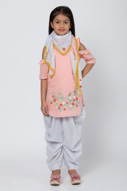 Pink Straight Cotton Kurta Dhoti Salwar Suit Set image number 0