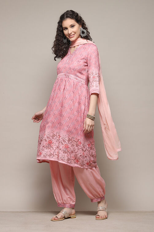 Peach Cotton Digital Print Unstitched Suit Set image number 6