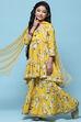 Yellow Floral Cotton Peplum Kurta Garara & Net Dupatta image number 0