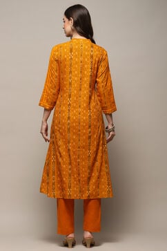 Orange Cotton Unstitched Suit set image number 6
