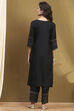 Black Viscose Blend Floral Yarn Dyed Straight Suit Set image number 4