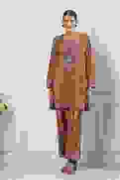 Ochre Yellow Polyester Printed Kurta Pants Set image number 6