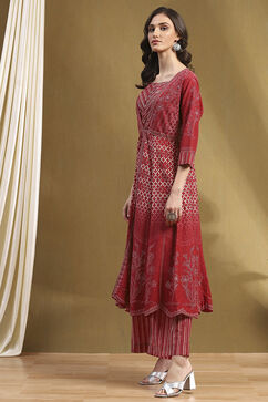 Red Modal Festive Anarkali Fusion Suit Set image number 3