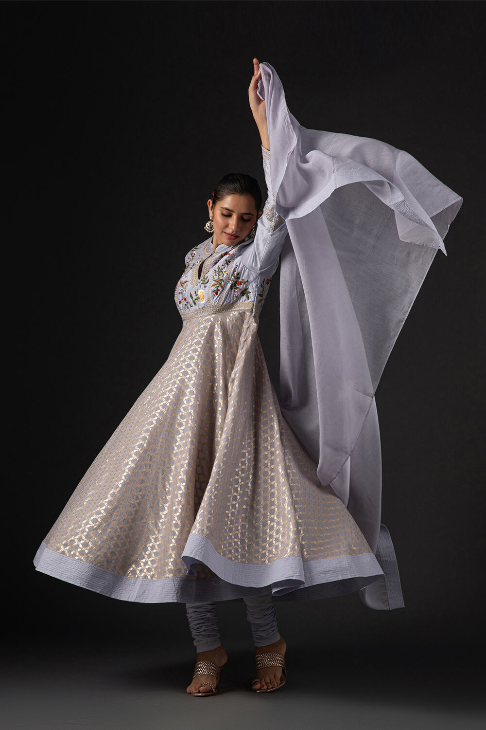 Rohit Bal Off White Cotton Silk Anarkali Embroidered Suit Set image number 0