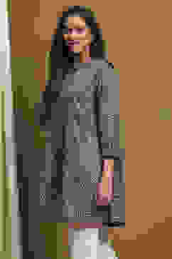 Ink Blue Knitted Block-Print Winter wear Short Kurta image number 2