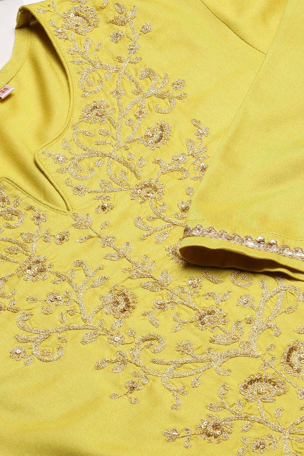 Saffron Rayon Straight Kurta Pants Suit Set image number 2