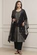 Black Poly Dupion Straight Suit Set